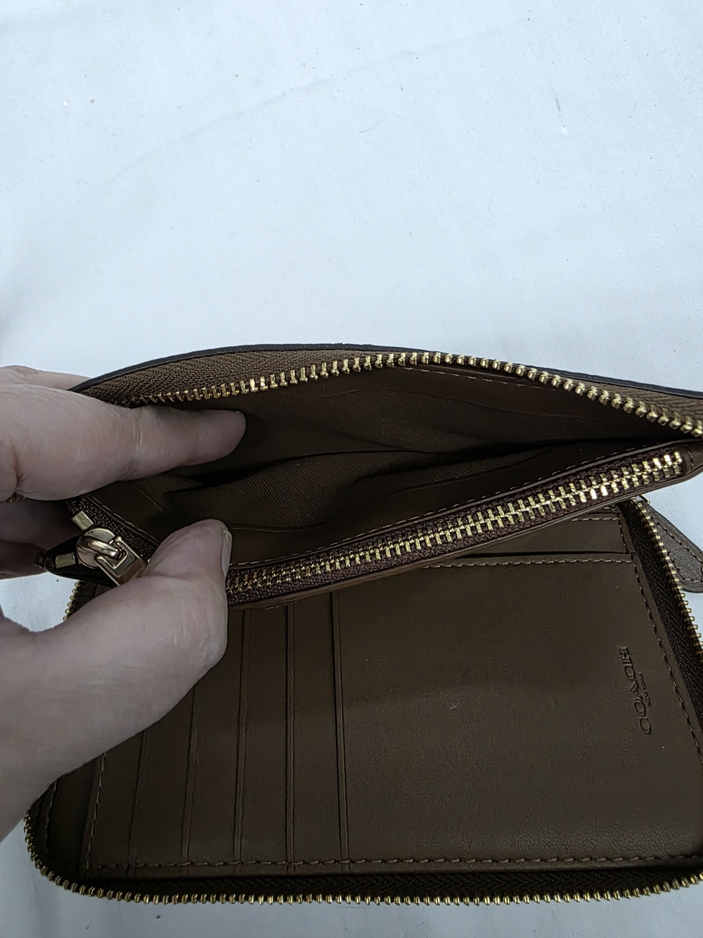 Coach Brown/Tan Signature Zip Wallet - Picture 6 of 6